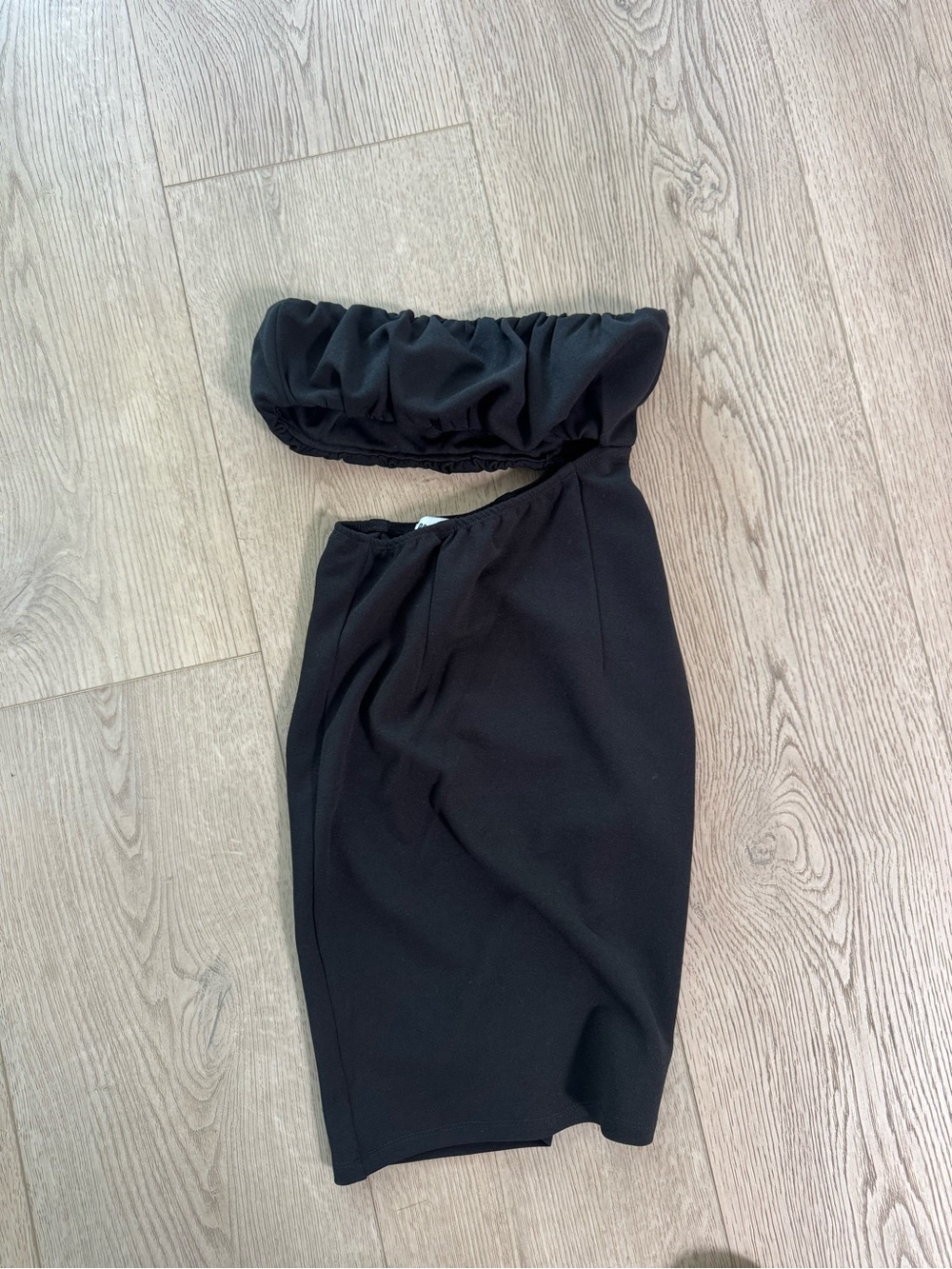 Black Strapless mini dress with slit detailing